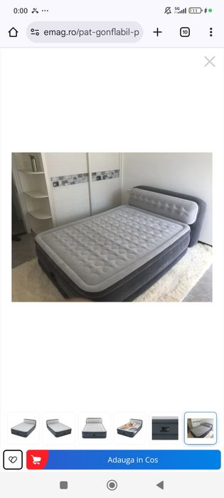 Pat gonflabil Plush king size cu tetiera si pompa electrica inclusa