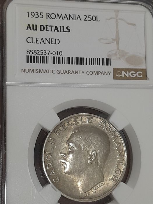 Moneda 250 lei 1935 AU DETAILS CLEANED, arată precum se vede în poze.