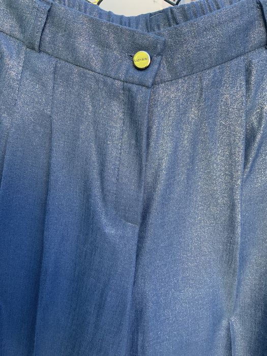 Дамски елегантен широк панталон,син с лек метален блясък 40 размер