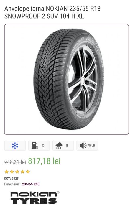 Set 4 anvelope Nokian Snowproof P 235/55 R18 – ca noi, DOT 2023