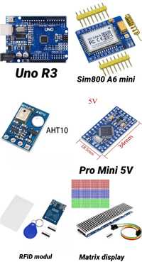 Uno R3, aht 10, Pro mini, rfid modul, max.7219, servo sg90