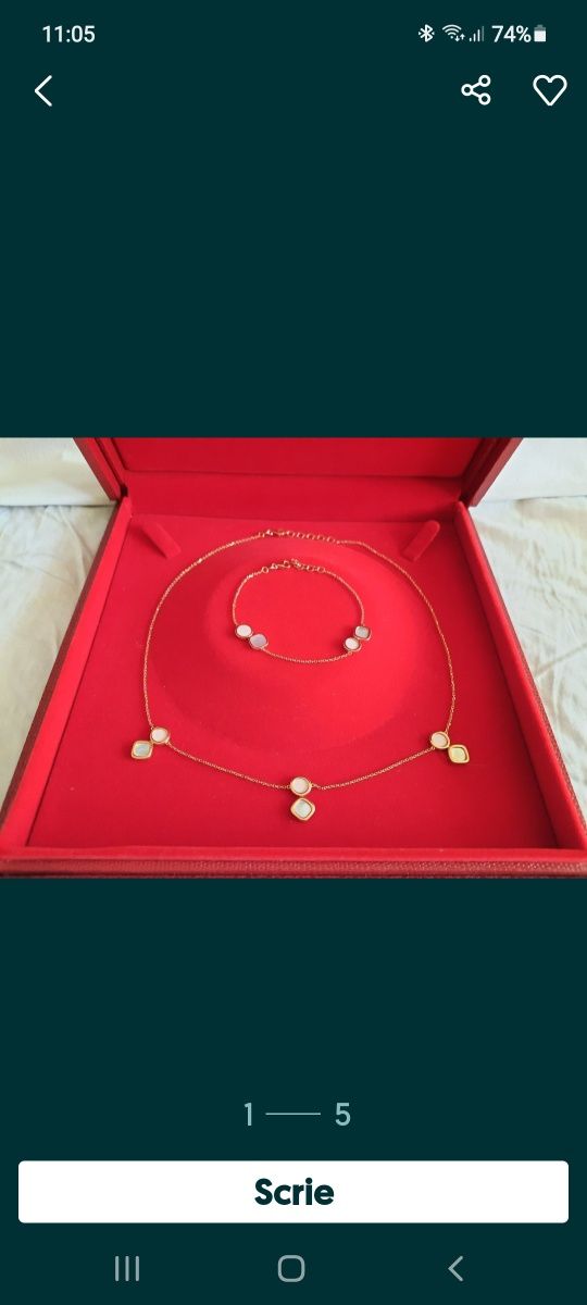 CELLINI  Set colier și brățară aur roz 18k cu sidef și coral