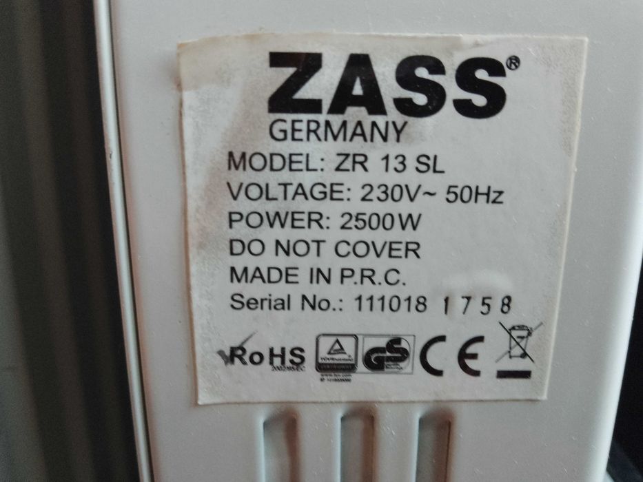 Calorifer electric ulei Zass ZR 13SL 3 trepte, 2500 W, 57 x 14 x 57 cm