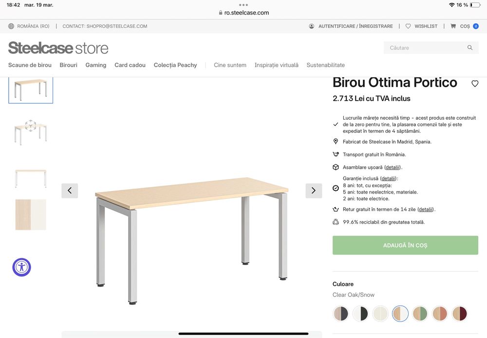 Birou , masa Steelcase 140x80 cm cu accesorii