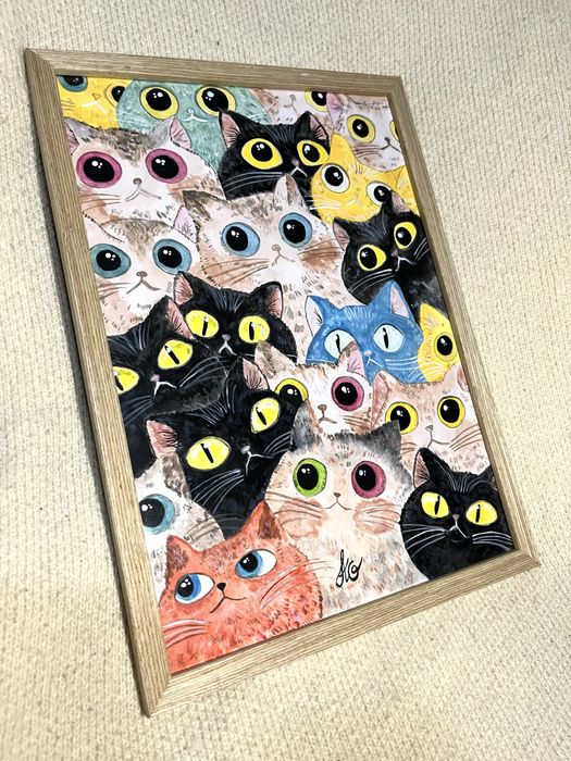 Tablou pictura Pisici curioase/Curious Cats/Cats Lovers Art