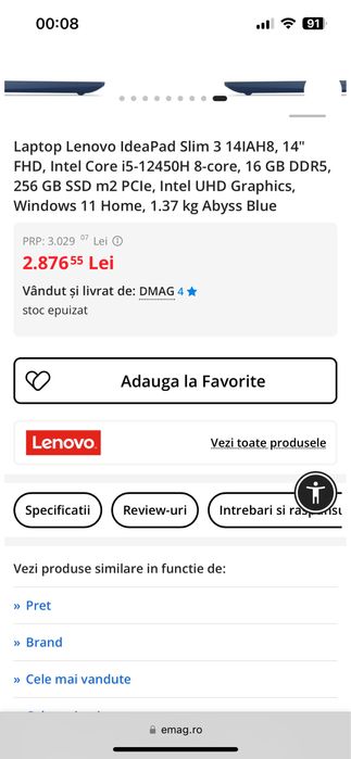 Vand leptop ideaPad  slim 3 14IAH8