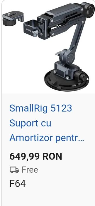 SmallRig 5123 suport suctiune auto pentru DJI Osmo Pocket 3