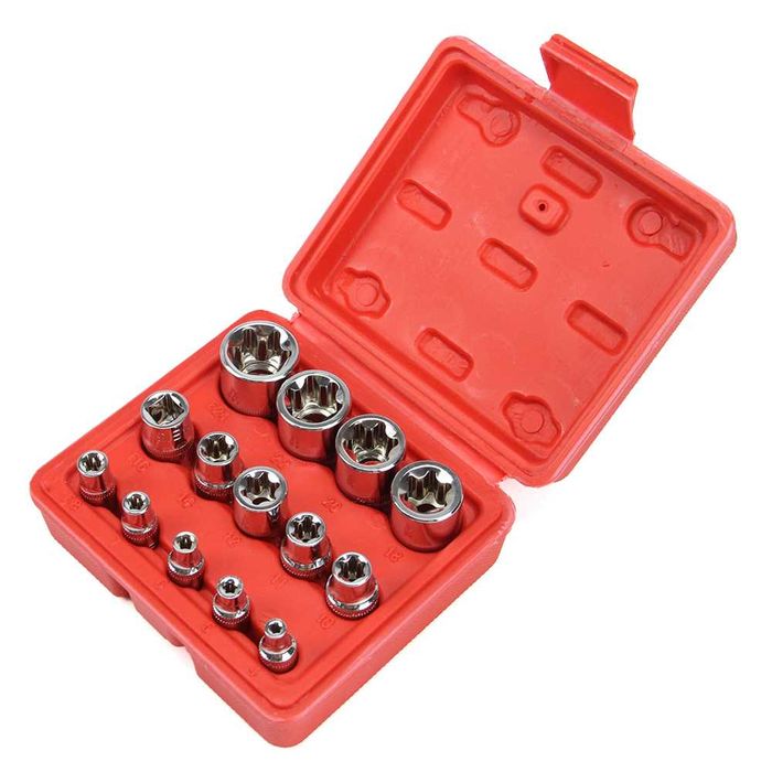 Trusa chei tubulare 14 piese E-Torx 1/2 3/8 si 1/4 chrome vanadium