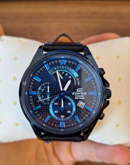 Мъжки Часовник Casio Edifice EFV 540D Кожена каишка Тъмносин