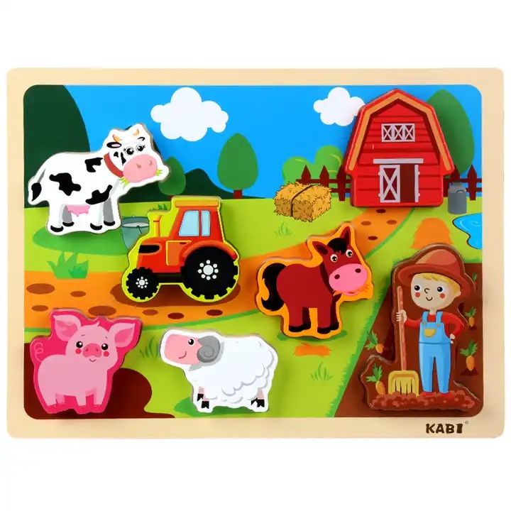 Puzzle tip Montessori educational din lemn La Ferma NOU