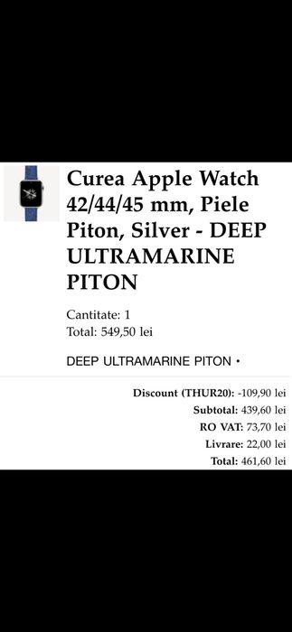 Curea Apple Watch VELANTE Piele Piton (42/44/45mm) - NOUĂ - Preț Redus