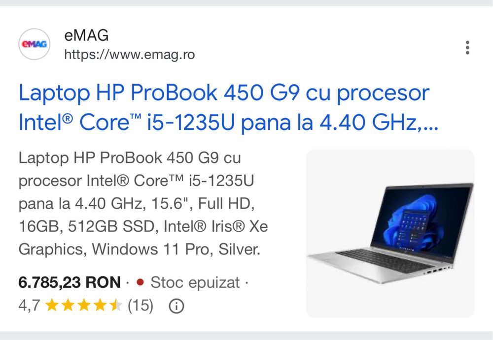 Laptop HP ProBook 450 G9 / 16 GB / 512 GB memorie