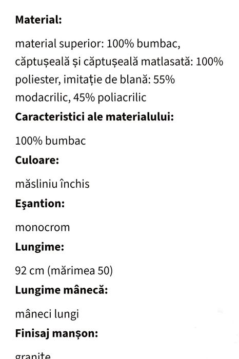 Canadiană cu glugă de blană detașabilă