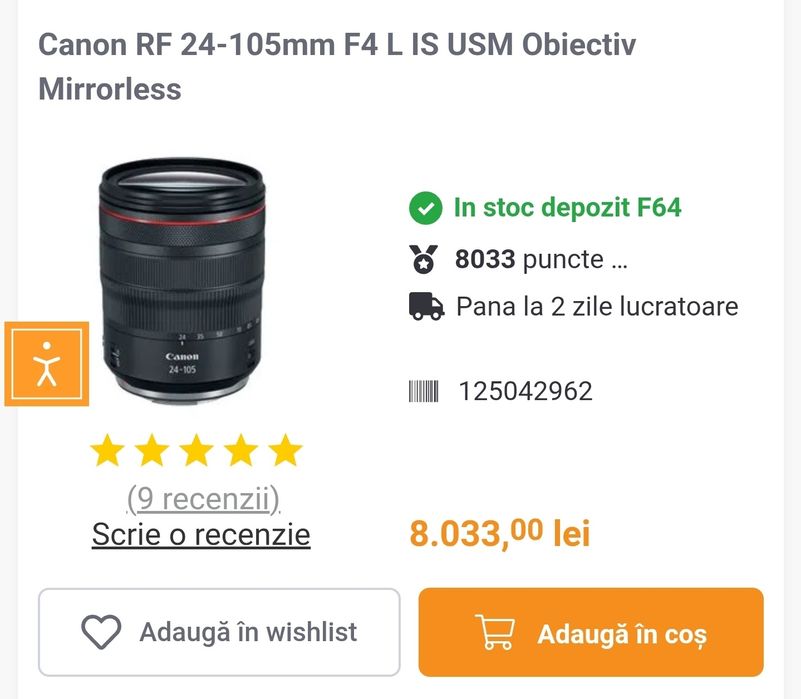 [REZERVAT] Canon RF 24-105, F4, seria L impecabil (ShutterCount 5k)