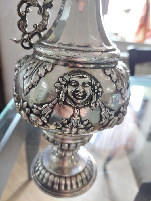 RRR Много рядка сребърна кана/ 19 век/сребро, злато, чаша