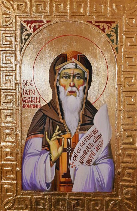 Sfantul Cuvios CASIAN, icoana pictata, 20 x 30 cm, ornament