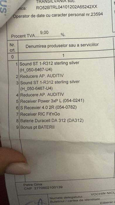 Aparat auditiv folosit cateva ore