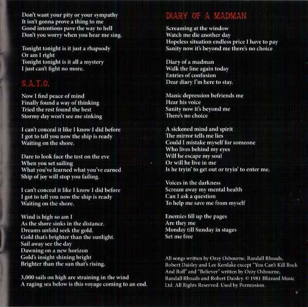 CD Ozzy Osbourne (from Black Sabbath) - Diary of a Madman 1981
