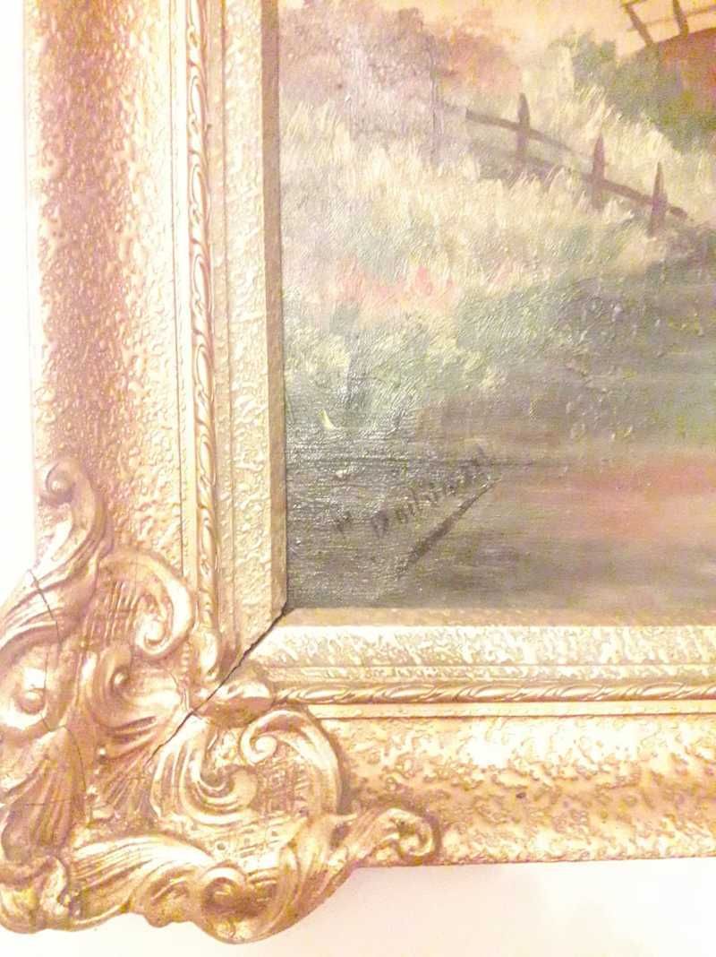 Tablou pictura pe panza semnat rama din lemn deosebita vintage