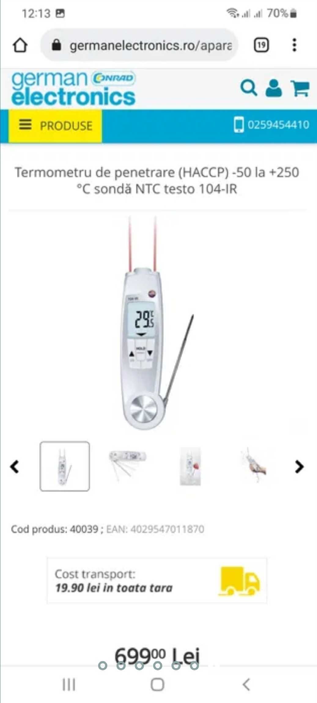 Termometru de penetrare (HACCP) -50 la +250  °C sonda NTC Testo 104-IR