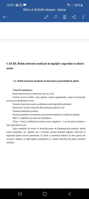 Proiect diplomă: Îngrijirea sugarului cu boală diareică acută