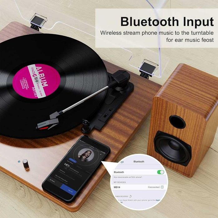 Модерен Грамофон - Vinyl Record Player with 2 Speakers USB/bluetooth