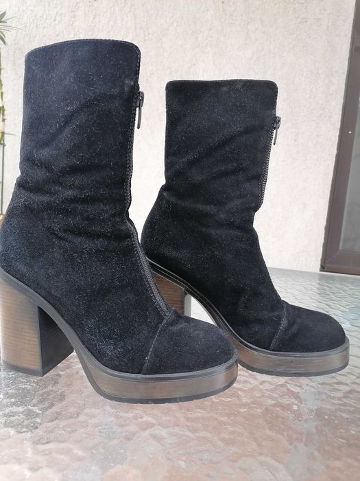 Botine din piele întoarsă, negre, mărimea 37, Musette