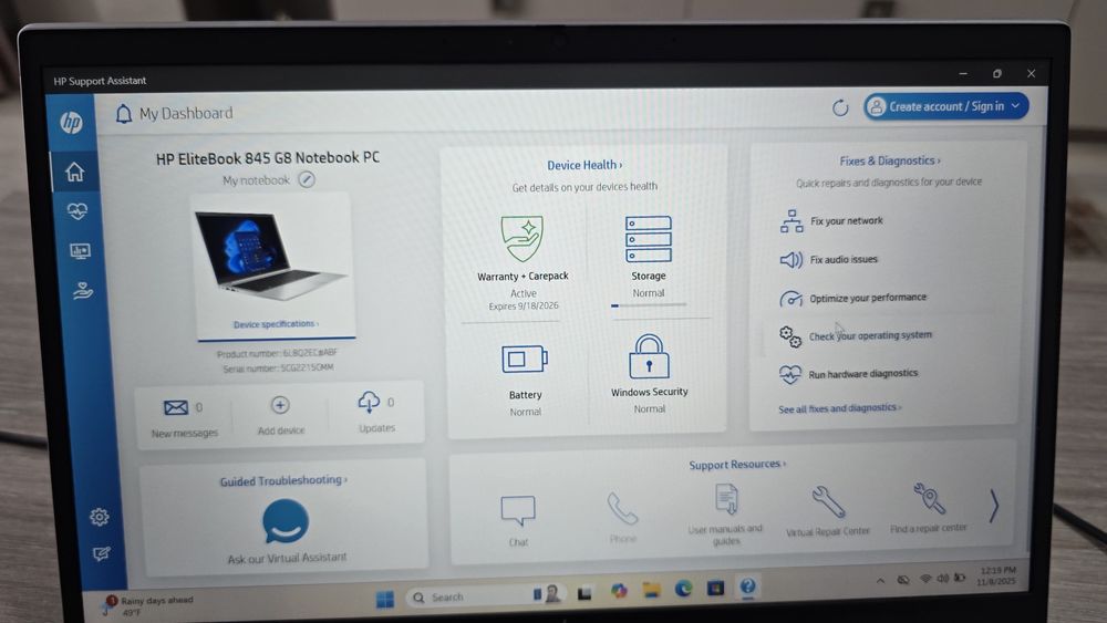Laptop Hp EliteBook 845G8, Ryzen 5, 8Gb, SSd 512 Gb, 14"Fhd