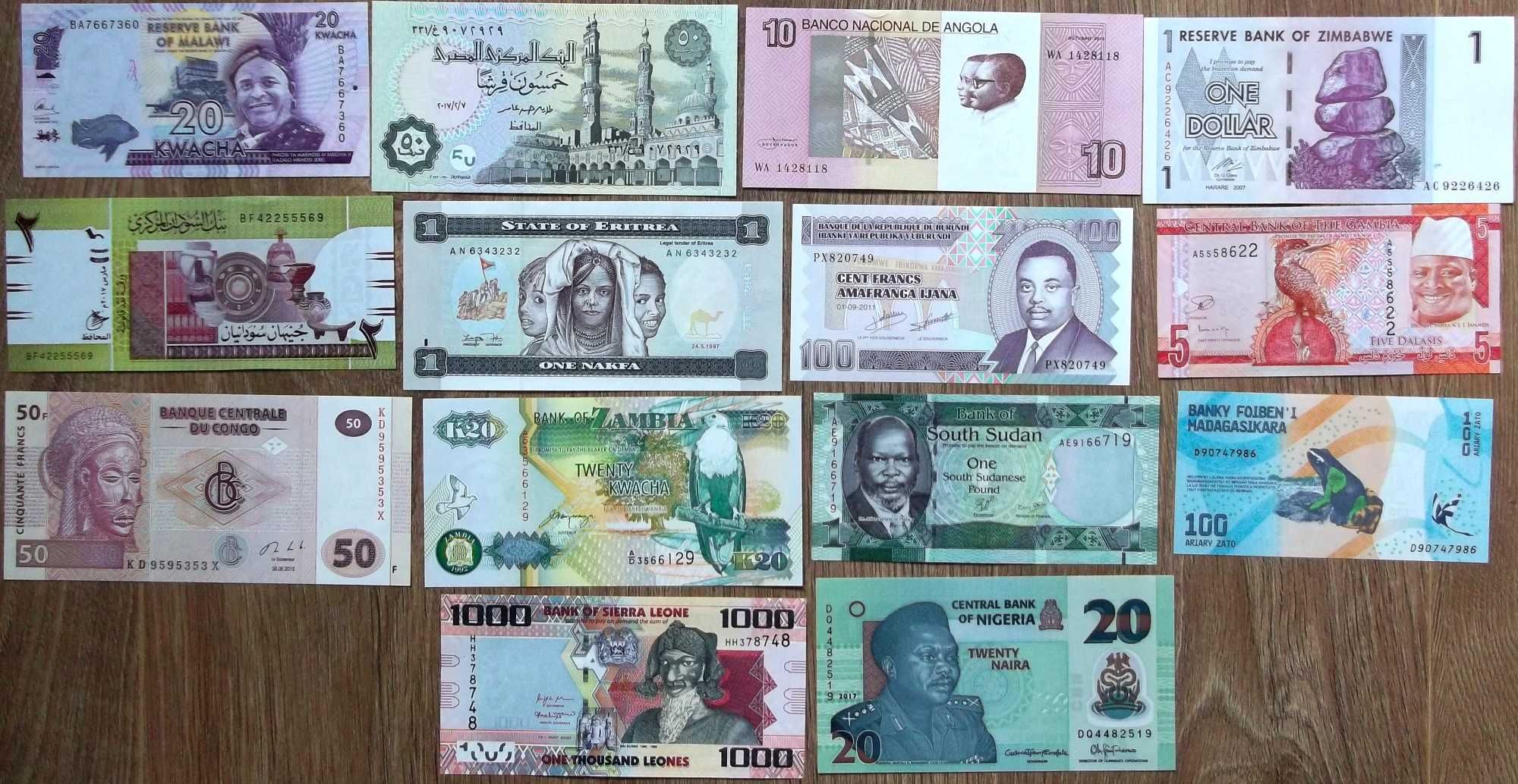 Lot colectie 14 bancnote autentice din 14 tari Africa UNC