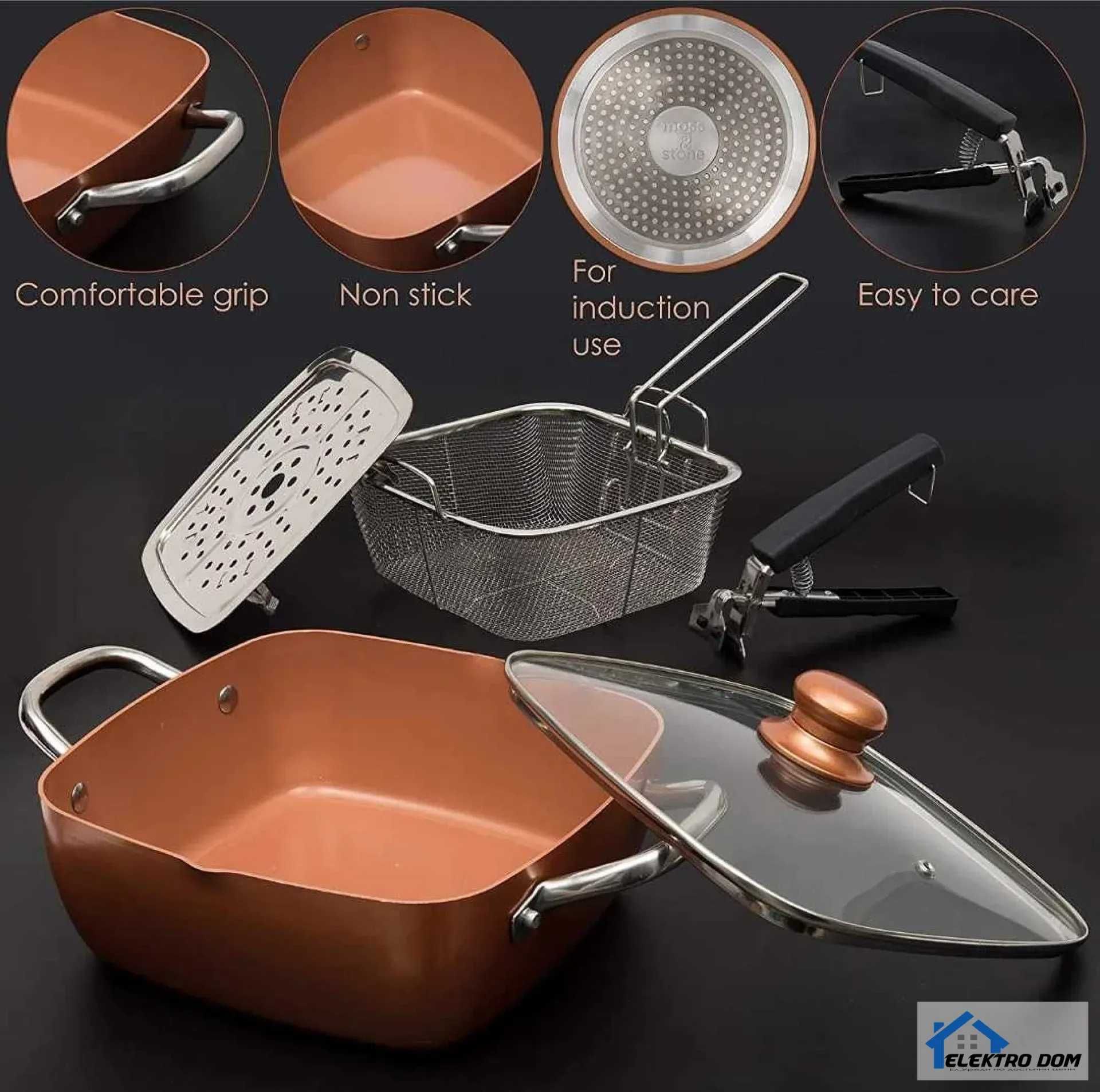 Мултифункционален комплект тиган, 5 части Pan Chefs;Медно покритие
