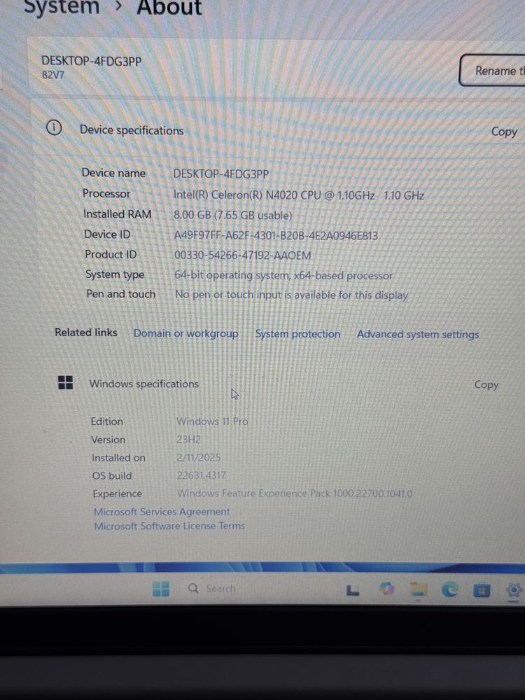 Lenovo IdeaPad 1 15IGL7 15,6” инча / Intel N4020 / RAM 8GB / 256GB SSD
