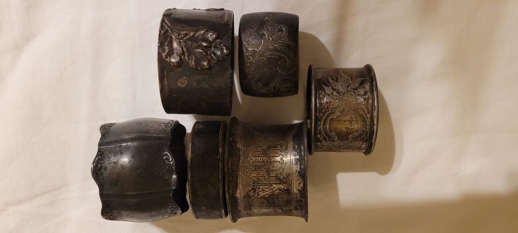 6 piese/ inel servetele argint foarte vechi 1890