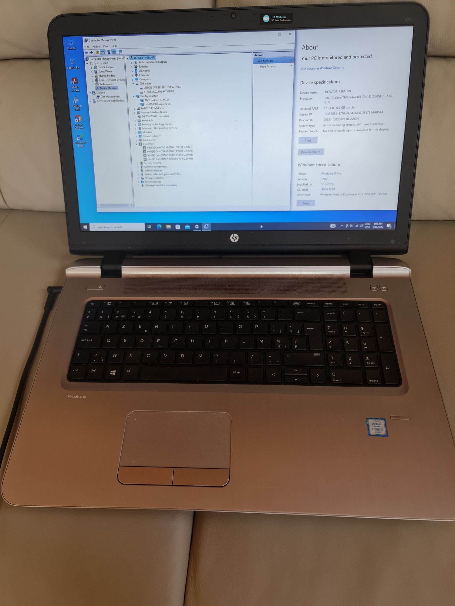 Laptop HP ProBook 470 G3, display 17, i5-6200U, 12gb ram,          .