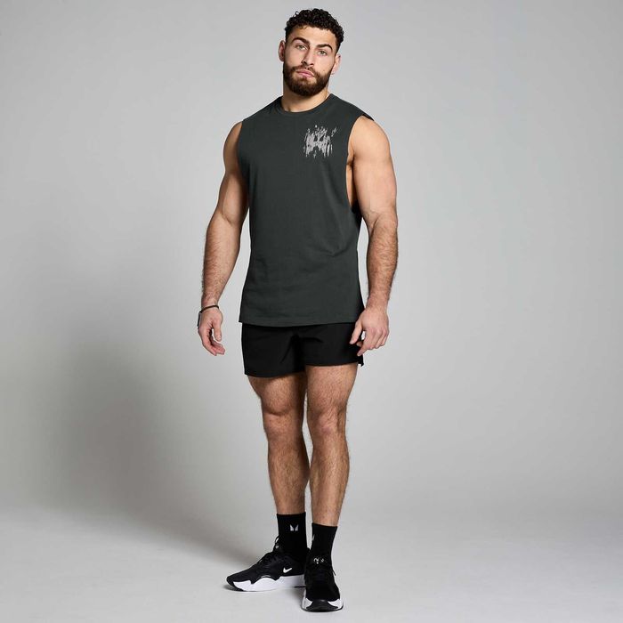 Мъжки потник - черeн с избелен ефект от органичен памук