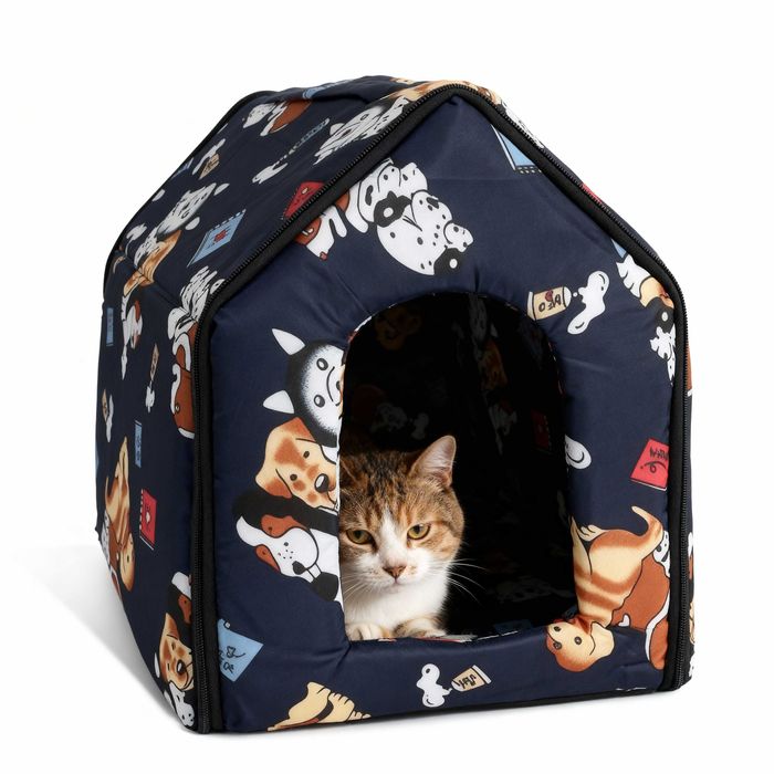 Casuta pliabila pentru pisici si caini mici cu pat moale 32x34x30 cm
