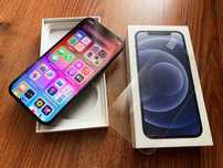 IPHONE 12 Black_NOU_cutie_Sanatate Baterie 100%_Folie Sticla_Husa