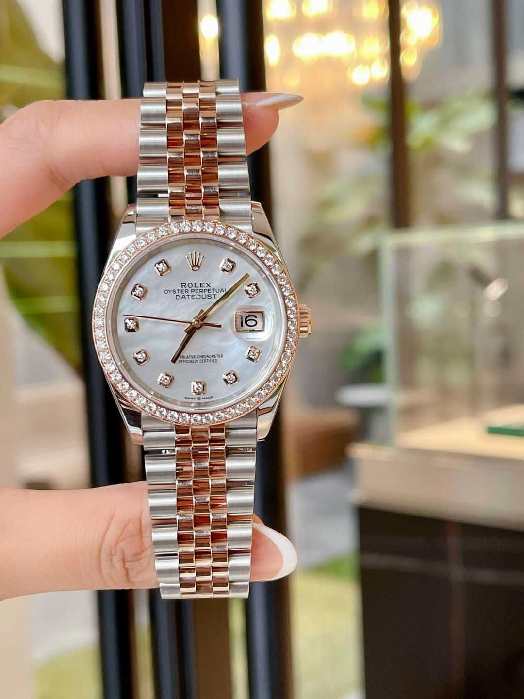 Часовници 36mm сребро-розово злато / перла
