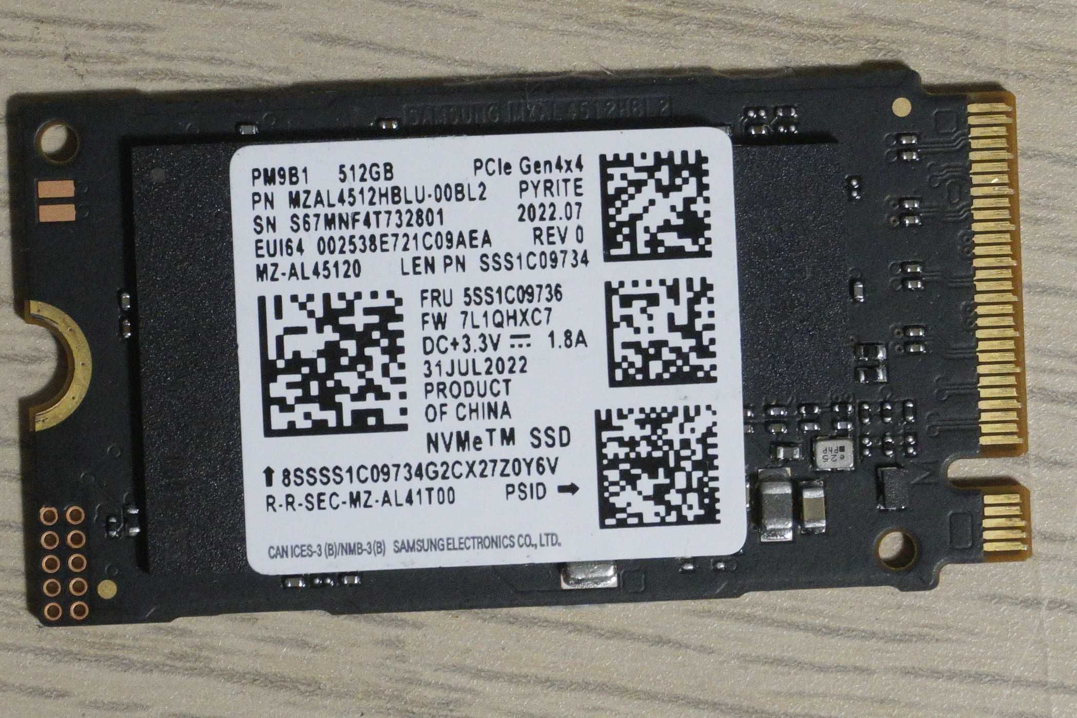 512GB Nvme m2 SSD Samsung PM9B1 2242 - gen 4, 3500/2500mbs (вкл ДДС)