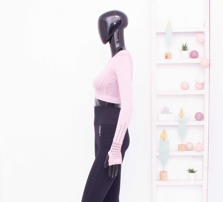 Gymshark оригинален розов кроп топ дълъг ръкав за фитнес S