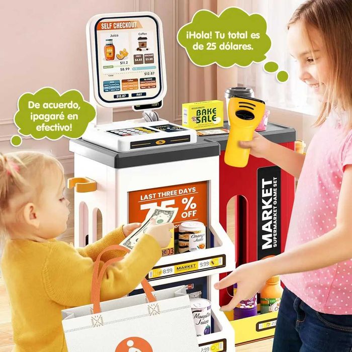 Детски супермаркет със скенер и касов апарат, магазин