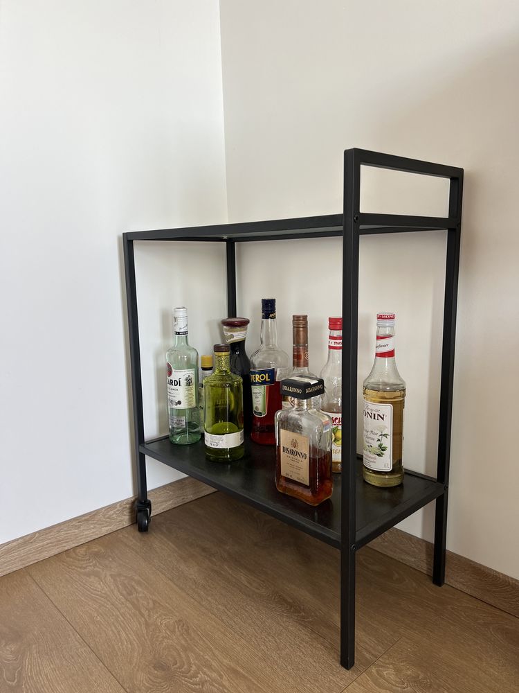 Masa minibar din sticla si metal Seaford Negru L60xl30xH75cm