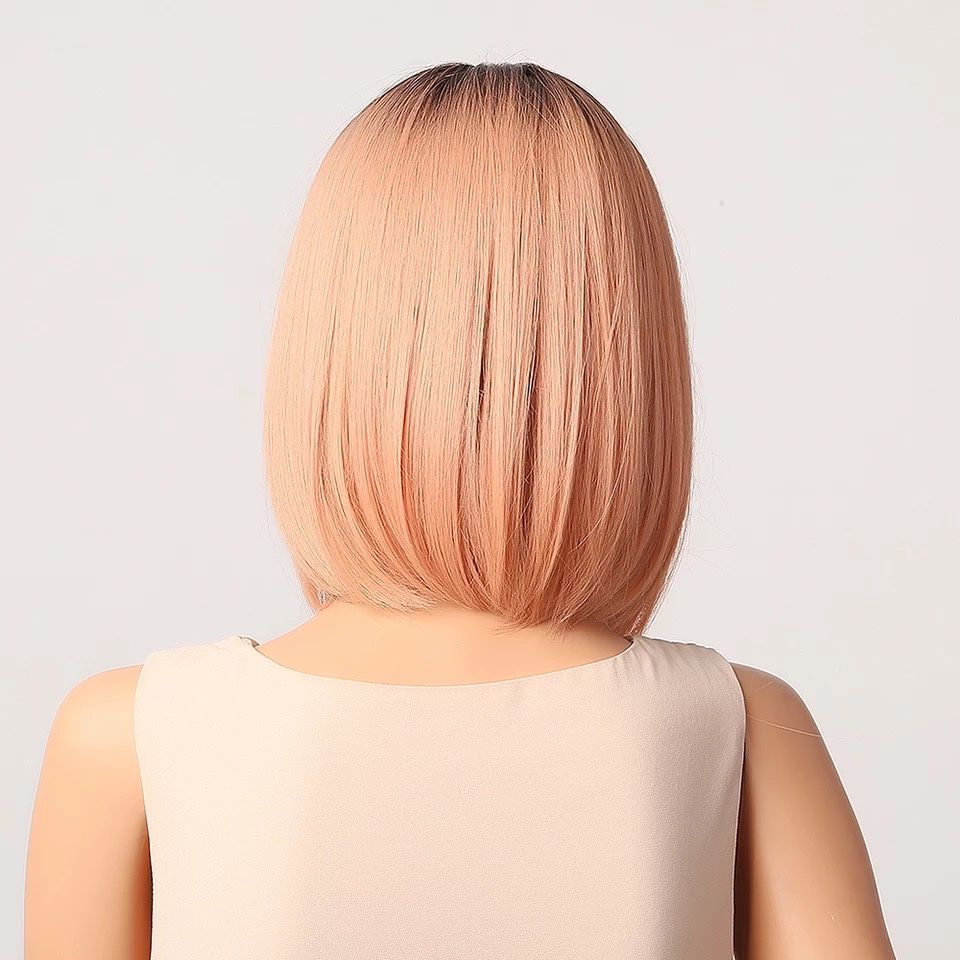 Peruca T75 Breton Bob Blonda Roz Ombre scurta Blond Cenusiu Rose Pink