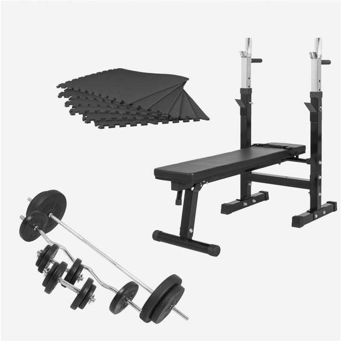 Set banca reglabila + greutati ciment 100 KG + saltea protectoare