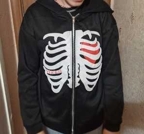 Hanorac Y2K Skeleton Zip Up Hoodie Black