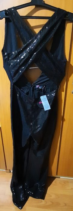 Salopetă elegantă cu paiete negre din colecția Galore x NA-KD