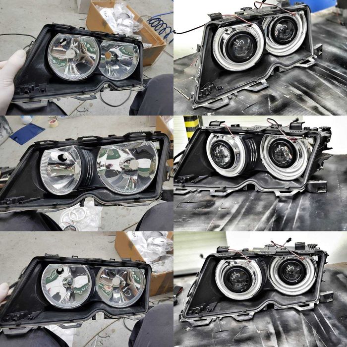 Kit complet pt Far BMW E46 Lupe Bixenon+Xenon Canbus+Inele Angel Eyes