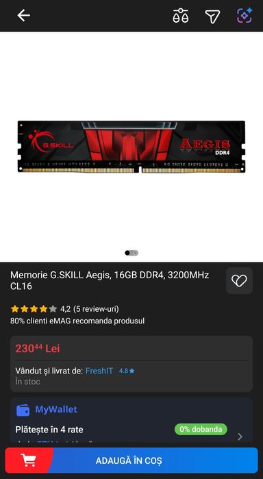 Memorii RAM G. Skill de16gb la 3200 MHz, CL 16