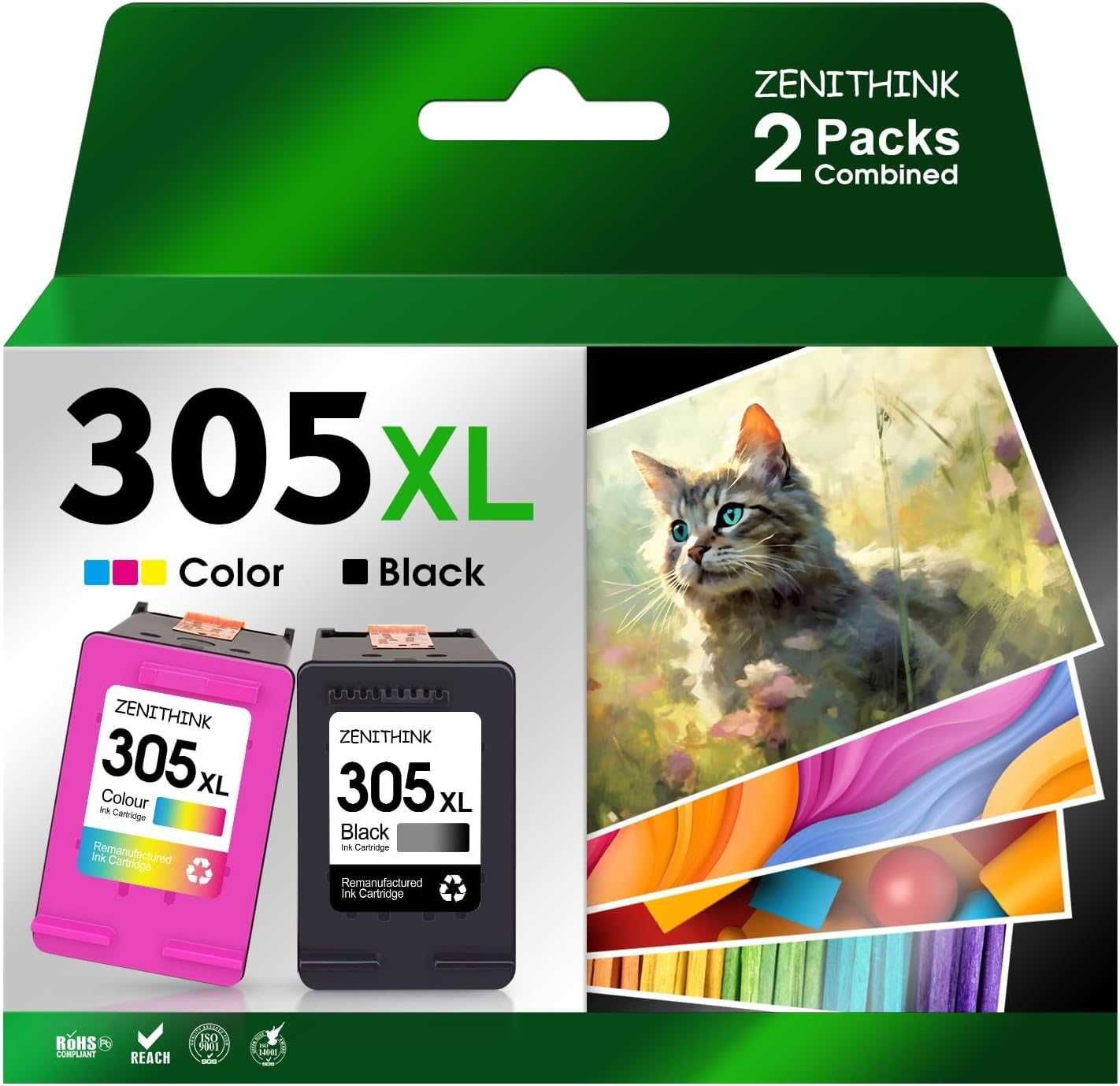 Мастилени касети ZENITHINK 305XL за НР, 2 броя - черна и цветна