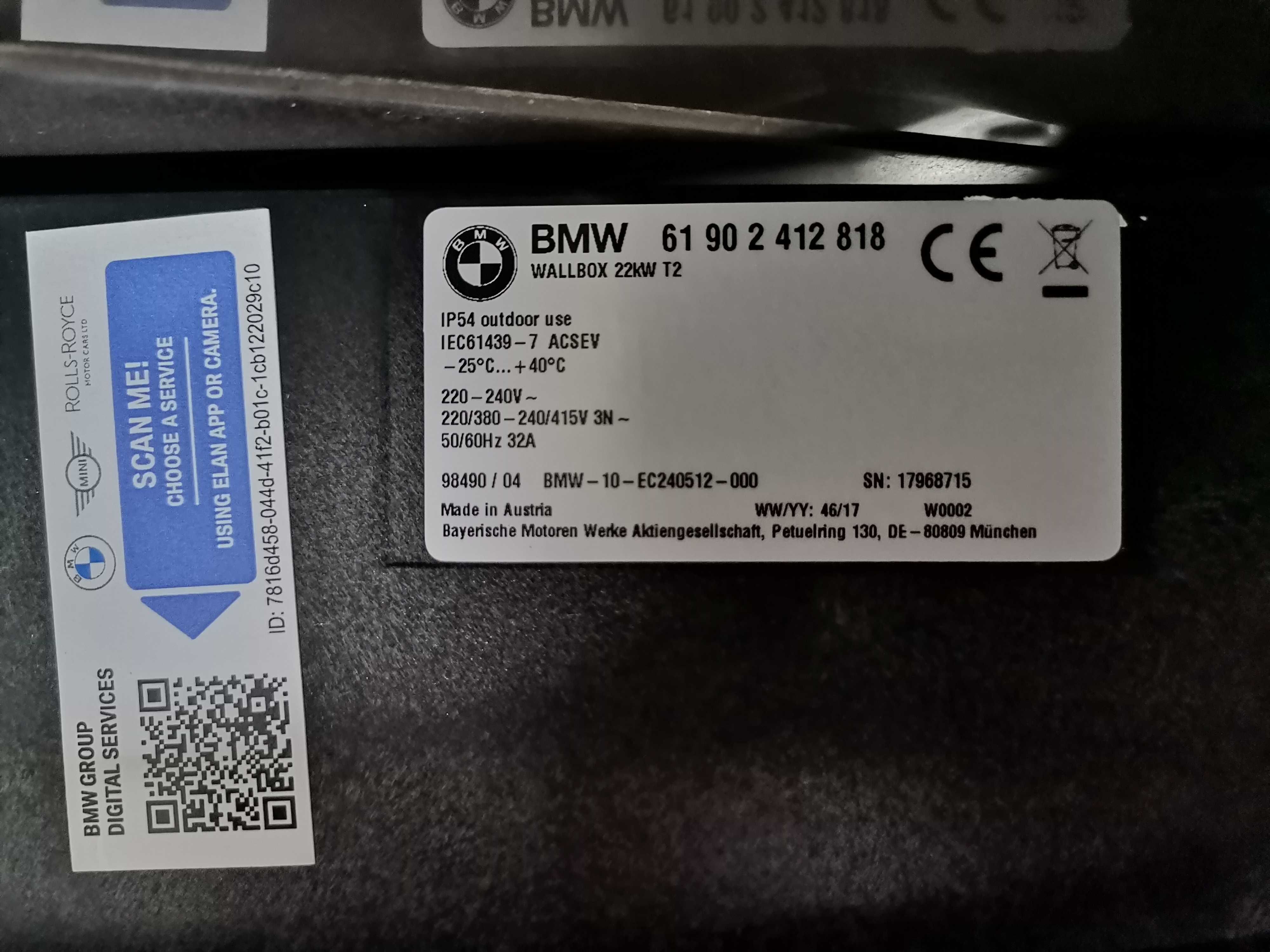 BMW WallBox 22 kW, T2, IEC Зарядна Станция i3 i8 G30 G11 G12 F30 F15
