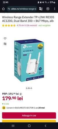 Wireless Range Extender TP-LINK RE305 AC1200, Dual Band 300 + 867 Mbps